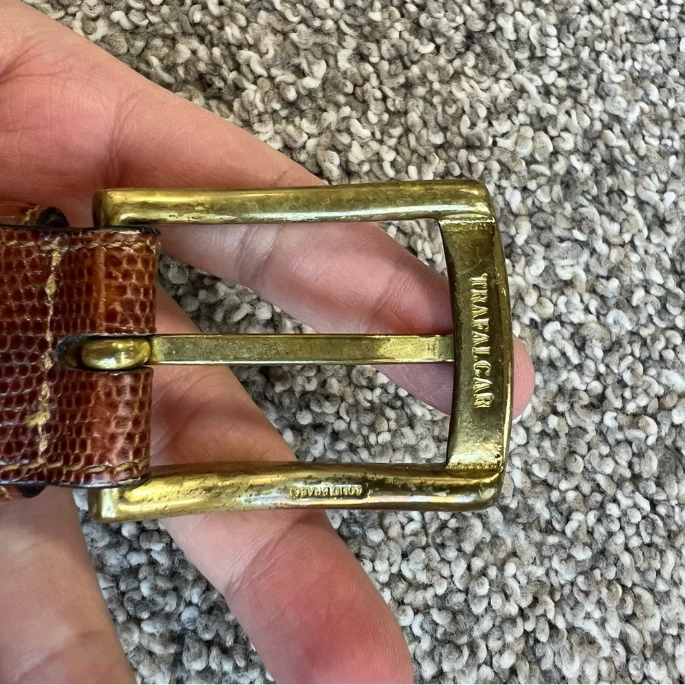 Trafalgar Brown Embossed Italian Calfskin‎ Leather Belt Solid Brass Buckle, 38